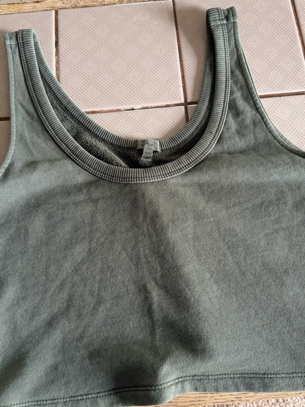 aerie Olive Green Ribbed Scoop Crop Tank